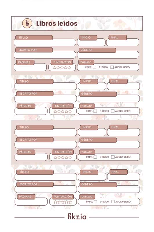 planner de lectura con libros leidos