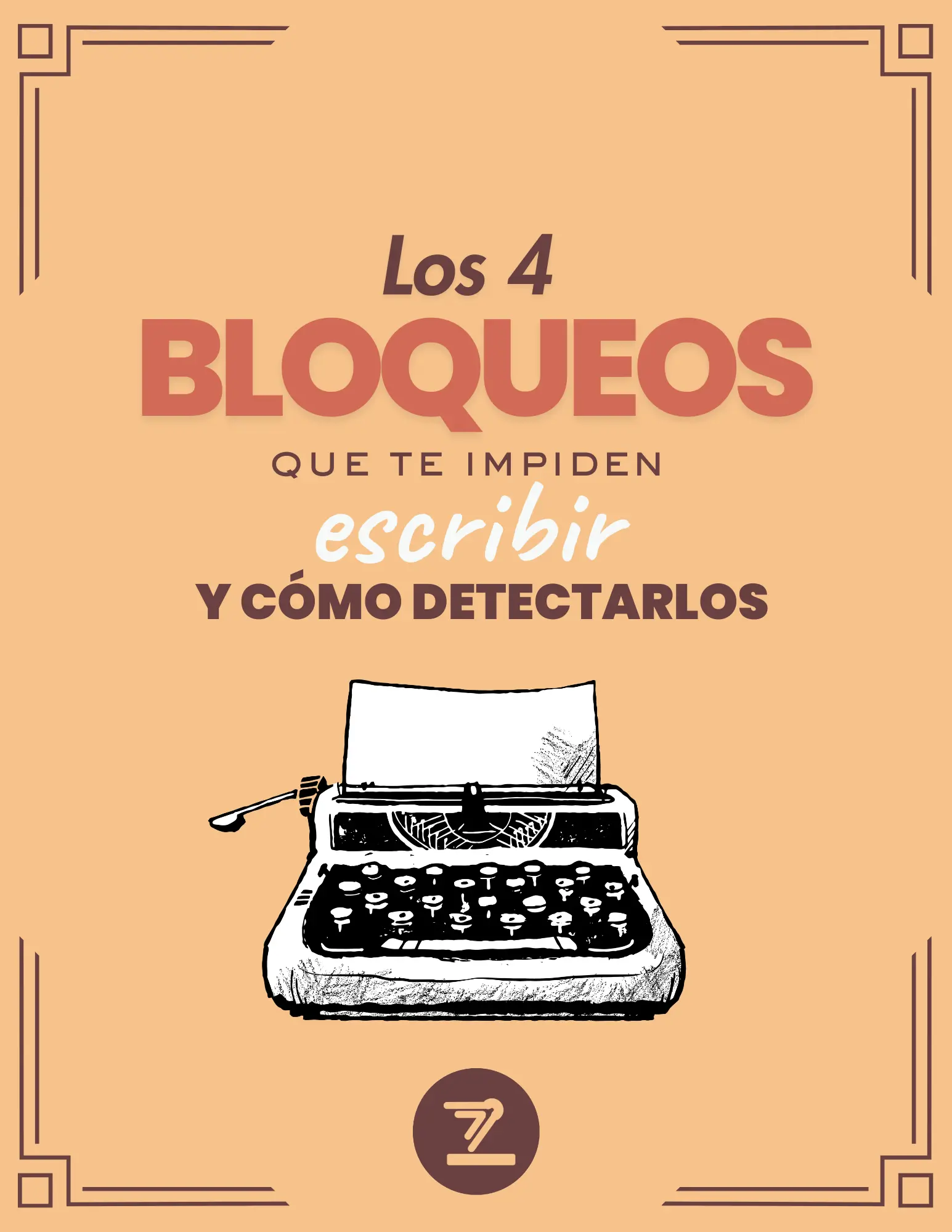 Portada de la guía Fikzia para detectar tus bloqueos escribiendo. Aparece una máquina de escribir sobre fondo amarillo