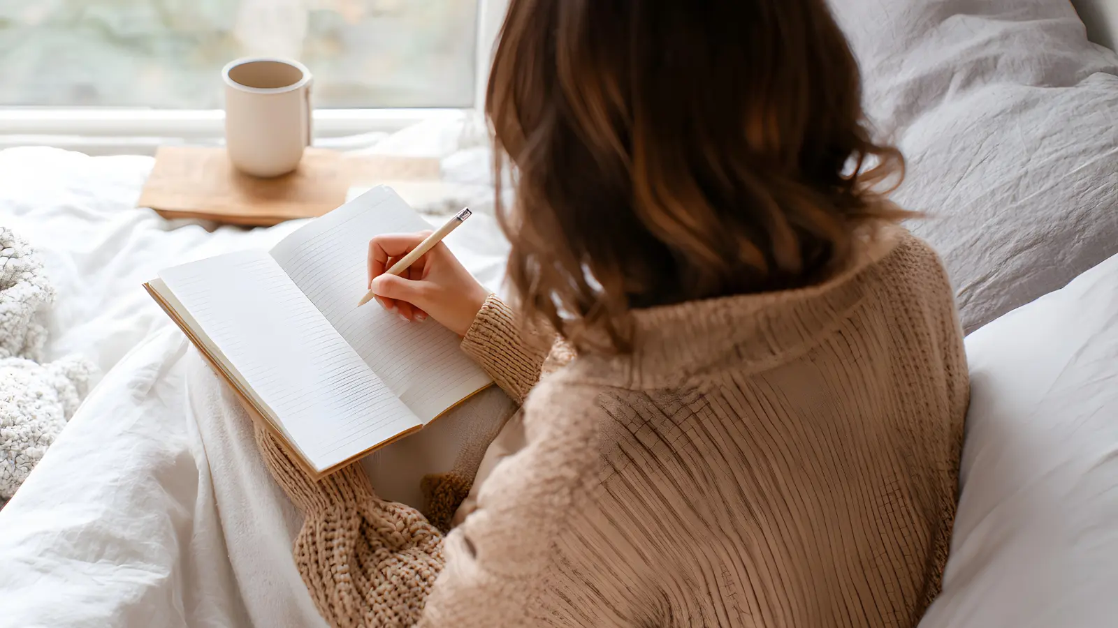 Mujer escribiendo en un cuaderno, taller de relato online de fikzia
